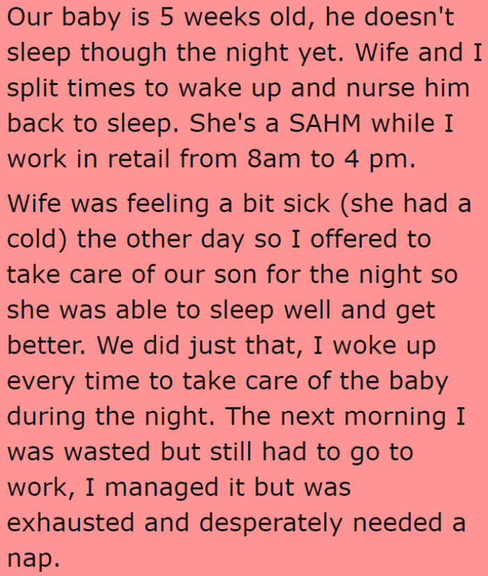 The original poster (OP) explains that he and his wife have a newborn.