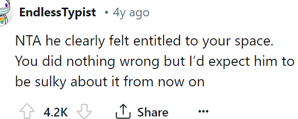 He clearly felt entitled to the OP's space