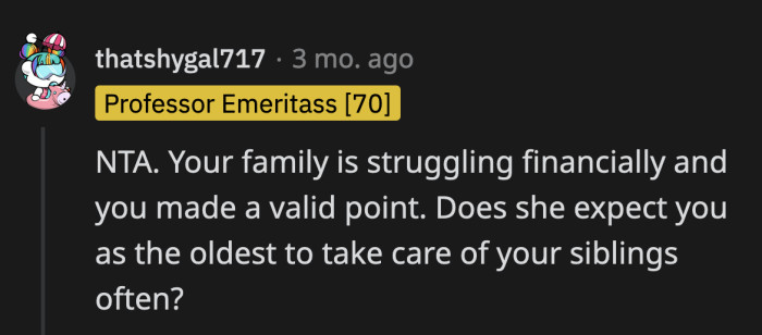 OP is basically a free babysitter since she's the oldest child and they make her feel guilty for going out with friends