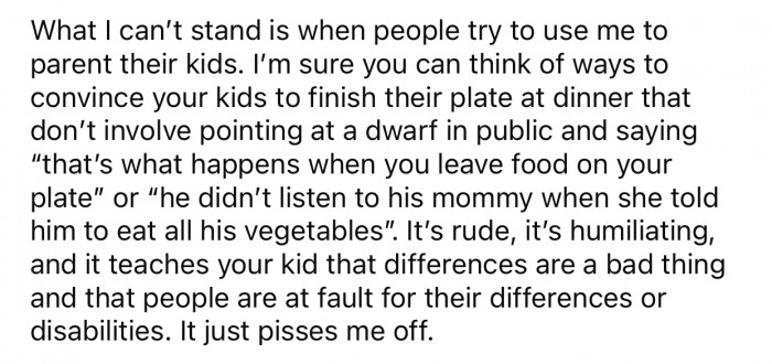 OP doesn't like it when people use her condition to make their kids behave.