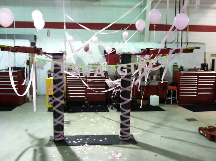 "Last week, we convinced everyone in the shop that our coworker got his new girlfriend pregnant. Well, this was his April Fools' prank."