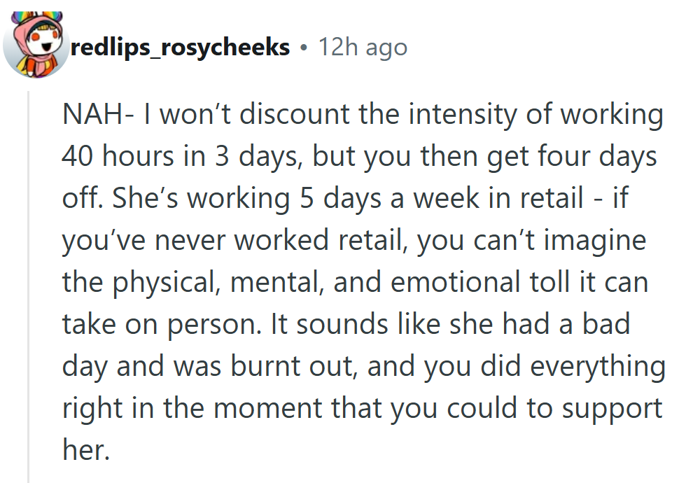 A reminder that burnout looks different for everyone, and sometimes it just shows up at dinner.