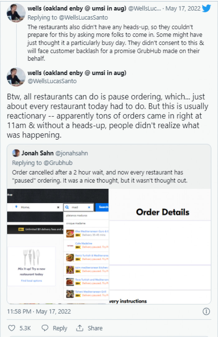 Most of the orders came at the same time: