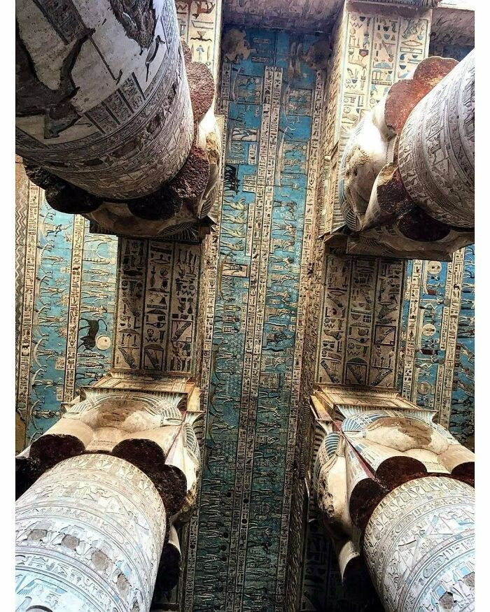 The 2,000-year-old Hypostyle Hall ceiling, Temple of Hathor - Dendera, Egypt.