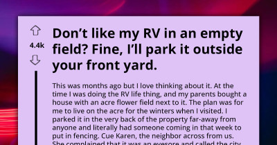 Neighborhood Karen Faces Irony Of Unsightly RV Parked By Her Yard Due To City Rules She Supported