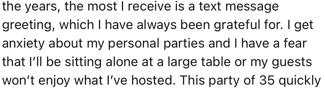 Over the years, OP has had anxiety issues about birthdays, but that did not stop friends from sending text messages on their special day.