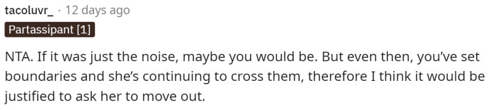 One commenter states that she's NTA for this and that it's justified.