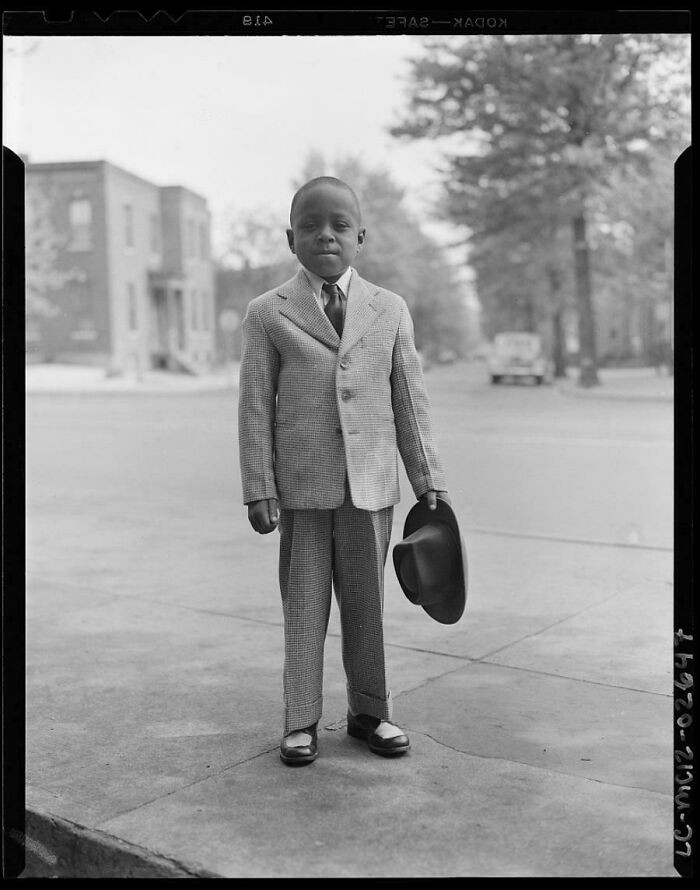"Little Boy Posing Proudly On His 2 Piece Suit With His Little Matching Fedora, 407 Florida Ave. N. W., Washington, D. c, 25 April 1948. Kodak Shot"