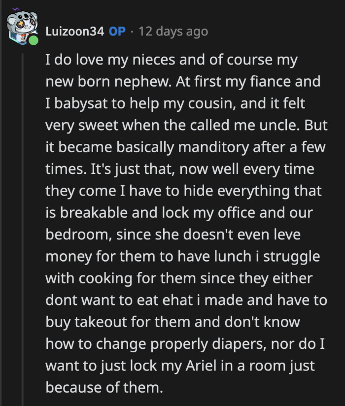 She doesn't even leave packed food for her kids or give OP some cash for him to buy them food? OP is a lot kinder than most or maybe more gullible.
