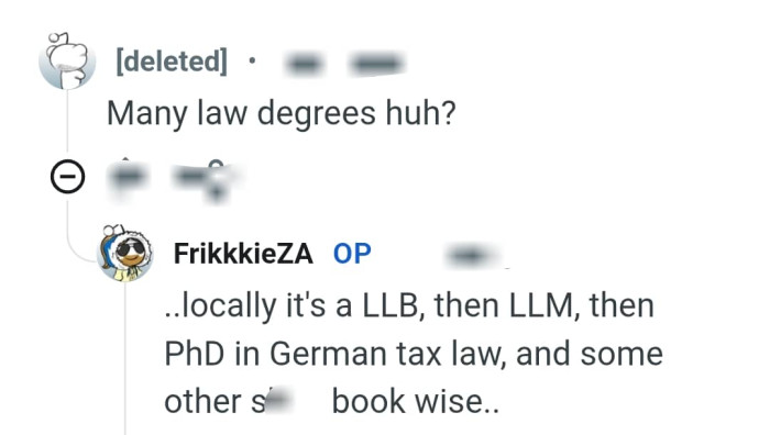 The OP lists the law degrees