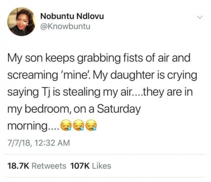 He should be grabbing his own air, not his sister's