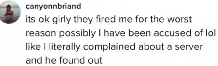 In the comments section of TikTok, viewers shared stories of their own experiences of being fired from restaurant jobs without justification.