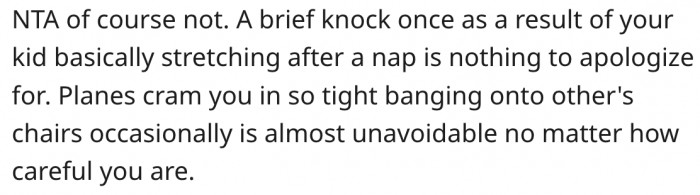 She shouldn't have apologized because such accidents are normal on planes, no matter how careful you are.