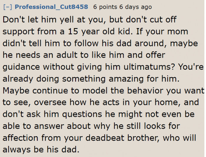 The OP can help the teenager by setting a good example.