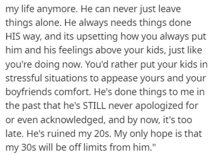 OP went on a rant about the mom's relationship with her boyfriend