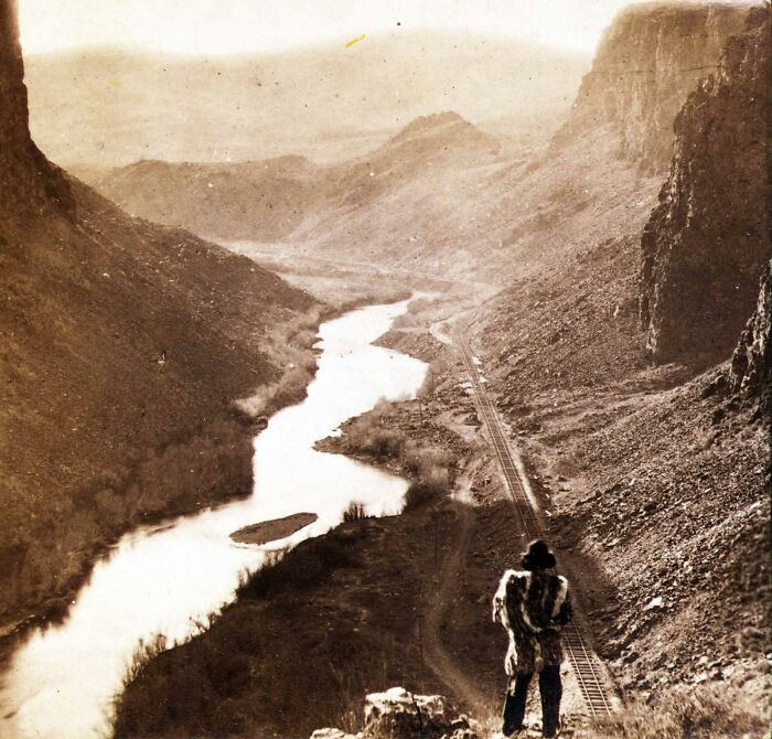 "Native American Looking At The Newly Built Transcontinental Railroad, 1868"