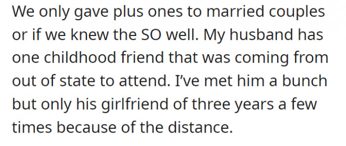 Here is the start of OP being nitpicky about the people about to attend the event. The husband wanted to invite a childhood friend—this is where the dilemma starts.