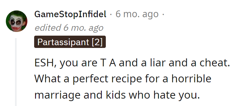 Lies, Cheats, and a Dash of 'ESH.' A Recipe for a Marriage Soufflé That Falls Flat, with a Side of Kid Resentment.