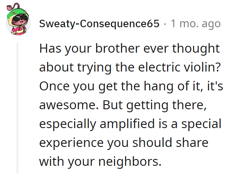 Electric violin for the brother? Amplified learning curve—a special gift to share with the neighbors!