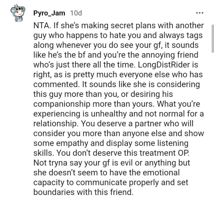 The OP Deserves a Partner Who Will Consider Him More