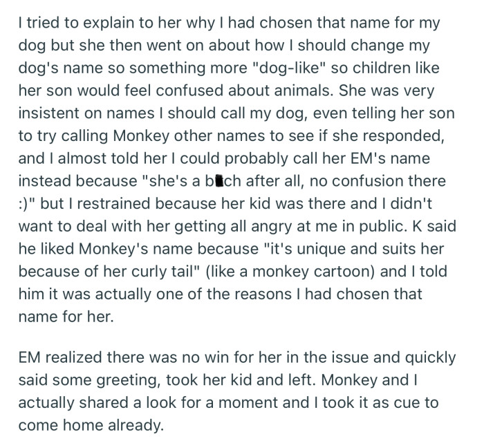 The mom insisted that OP change their dog’s name, but OP refused