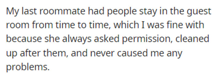 OP's previous roommate would sometimes ask to have people stay in the guest room