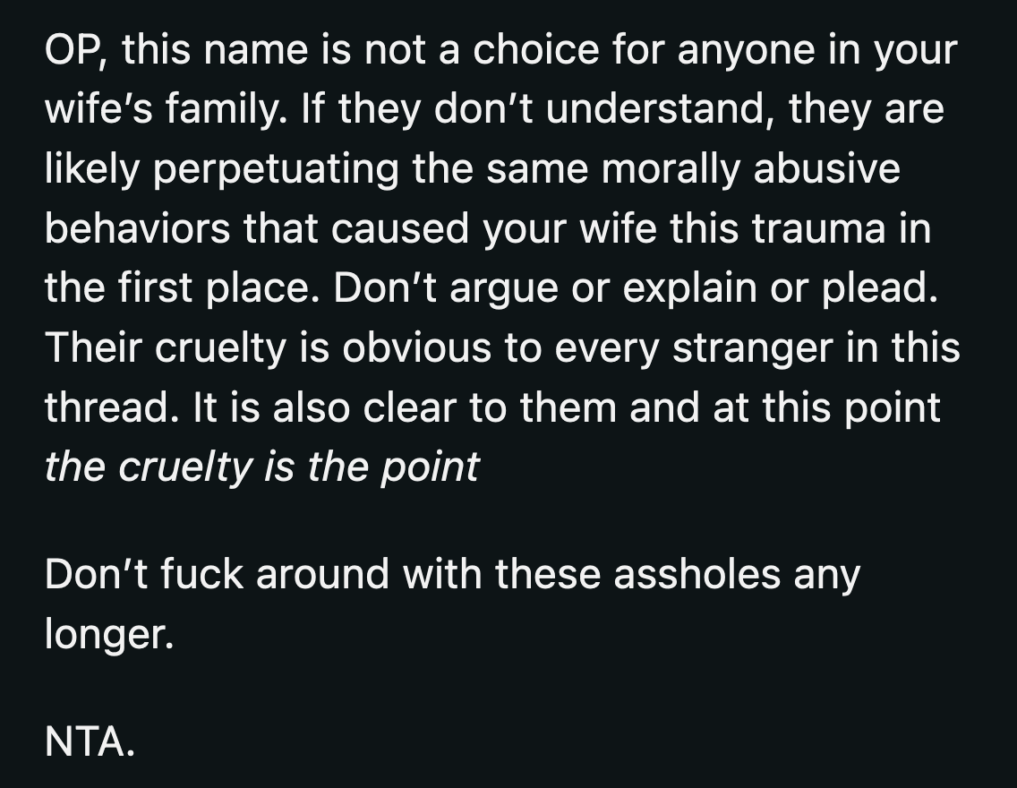 OP and his wife, considering everything her family put her through, are not reacting strongly enough to the trauma being used against her.