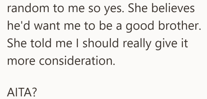 The conversation ends with one question hanging in the air, is he wrong for saying no?