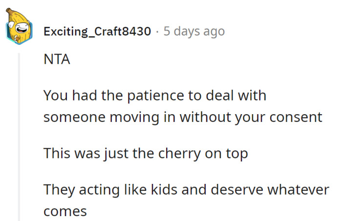 Surprise roommate was the appetizer; the TV fiasco, the cherry on top. It's time for them to graduate from playing house to paying damages.