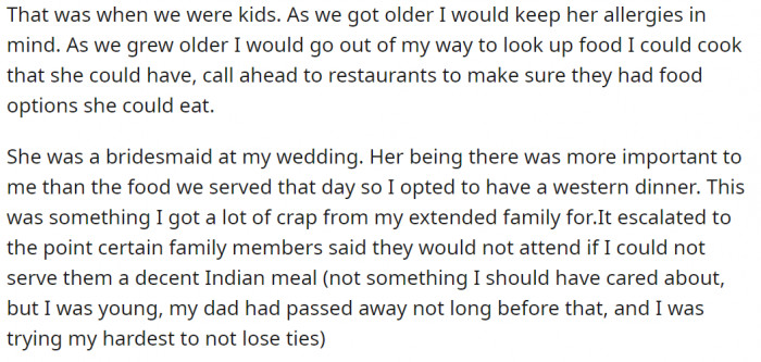 OP went as far as opting for a western dinner rather than her native dish to ensure that her friend was comfortable. Naturally, this decision pissed off a lot of her family members