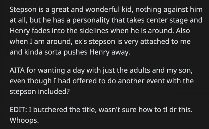 Was OP's suggestion too selfish and Henry-centric? Should they just include his ex's stepson?