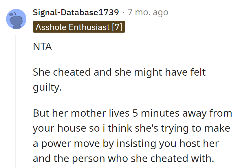 Guilt trip with a side of power move? Sorry, the home is not the stage for that drama, and her mom's just a neighbor.