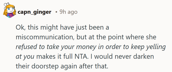 Once the yelling mattered more than the groceries, it became pretty clear what the real issue was.