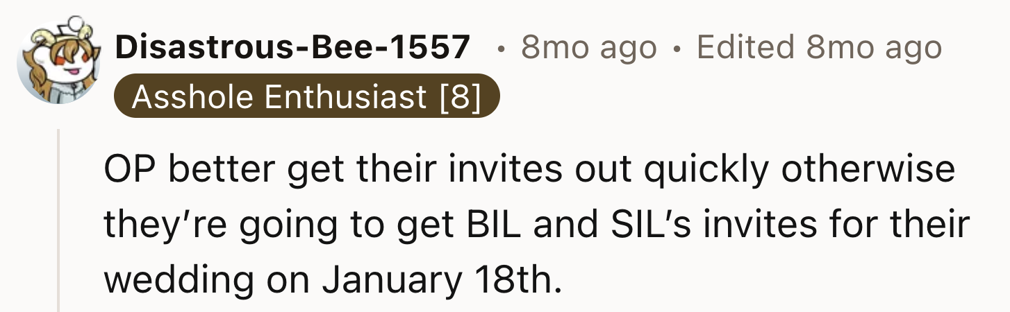 OP Better Send Out Her Invites Quickly