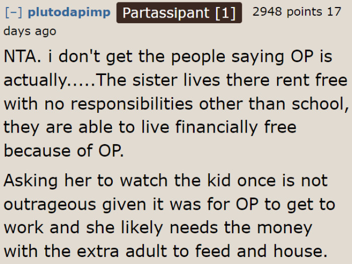 The OP's request isn't outrageous, especially since the younger sister has made no contributions to this household.