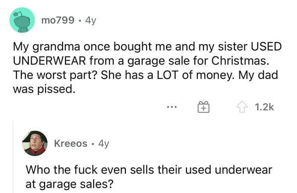 12. Getting someone used underwear from a Christmas garage sale