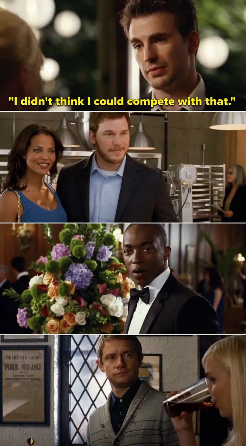 15. What's Your Number?, starring Chris Evans (Captain America), Chris Pratt (Peter Quill/Star-Lord), Anthony Mackie (Sam Wilson/Falcon), and Martin Freeman (Everett Ross)