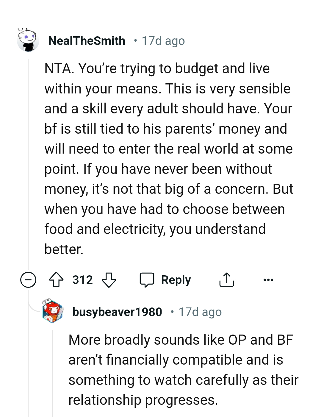 The OP is Trying to Live Within Her Means