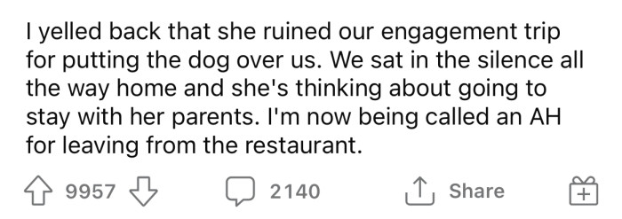 Now the OP is wondering if he is the a**hole for leaving the restaurant.