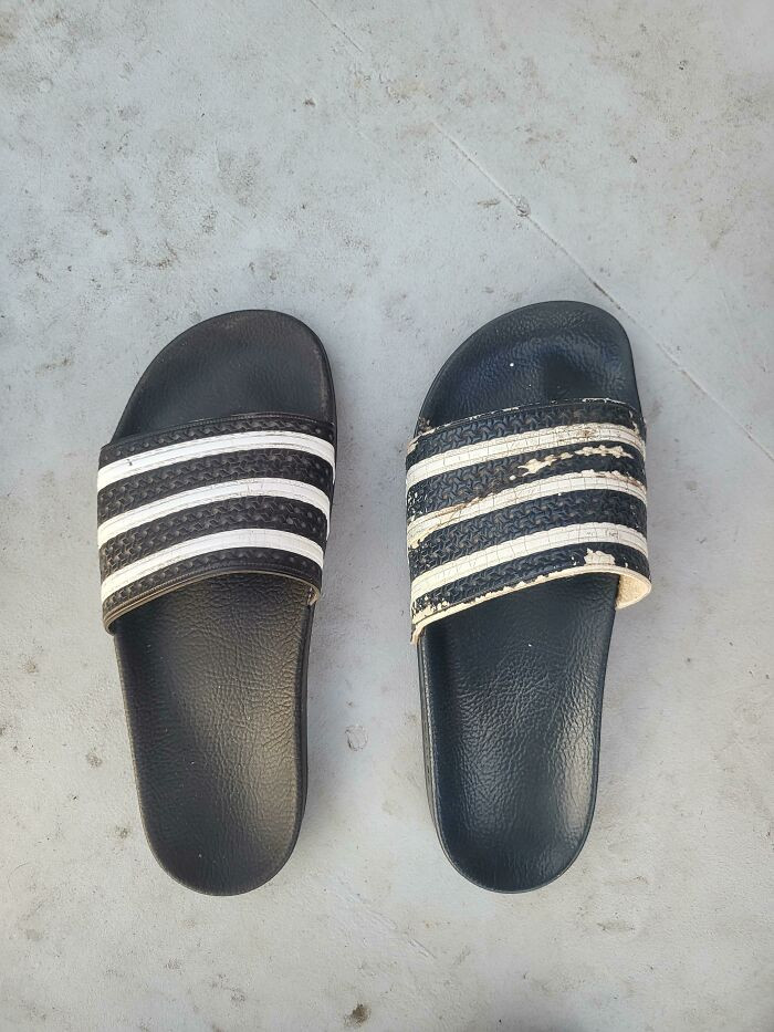 "My (New) Adidas Slides vs. My Dad's 20-Year-Old Ones. Design Unchanged"