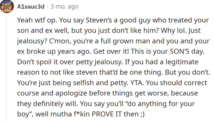 It's His Son's Day; the OP Should Leave the Jealousy Behind