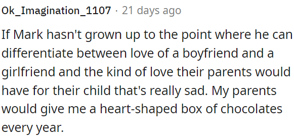 Mark's inability to distinguish between romantic love and parental love is unfortunate.