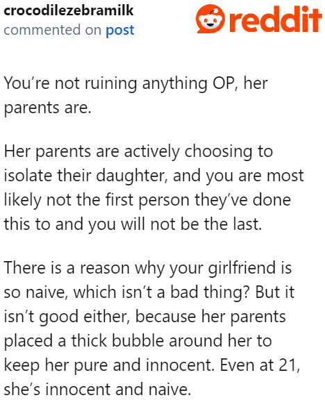 It's as if the parents want their daughter to be naive.