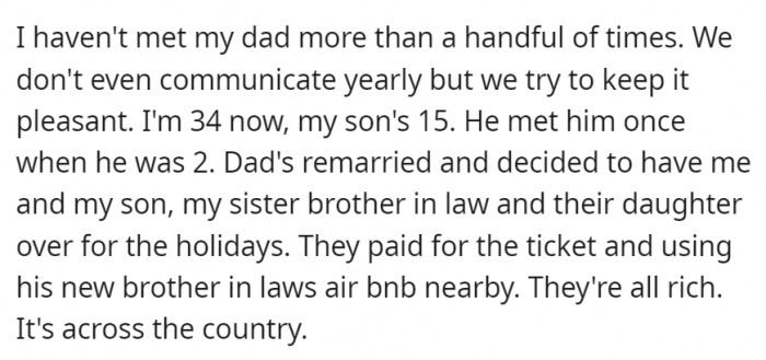 OP and her dad clearly weren't the closest, but over the holiday season, he decided to try to be better.