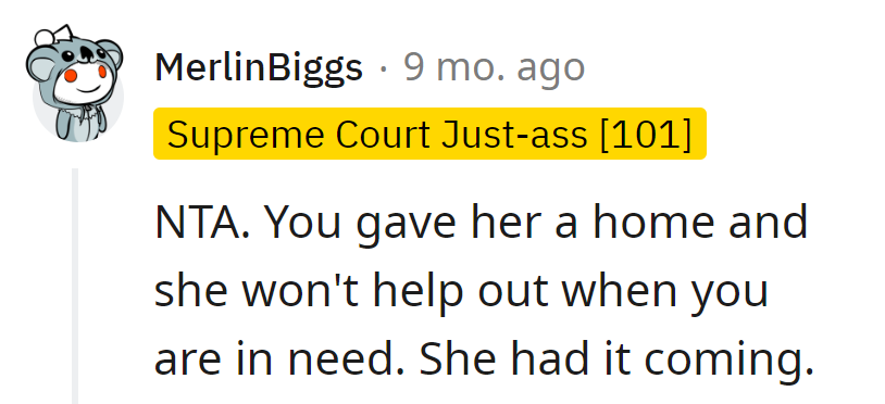 Gave her a home, asked for a hand, and got a 'no.' Looks like the 'welcome mat' is getting a little dusty.