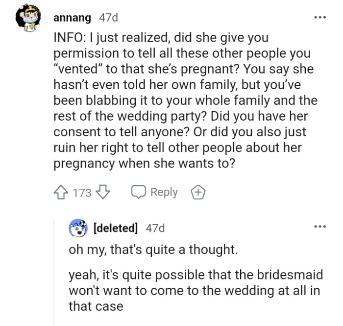 Did the OP have her consent to tell anyone?