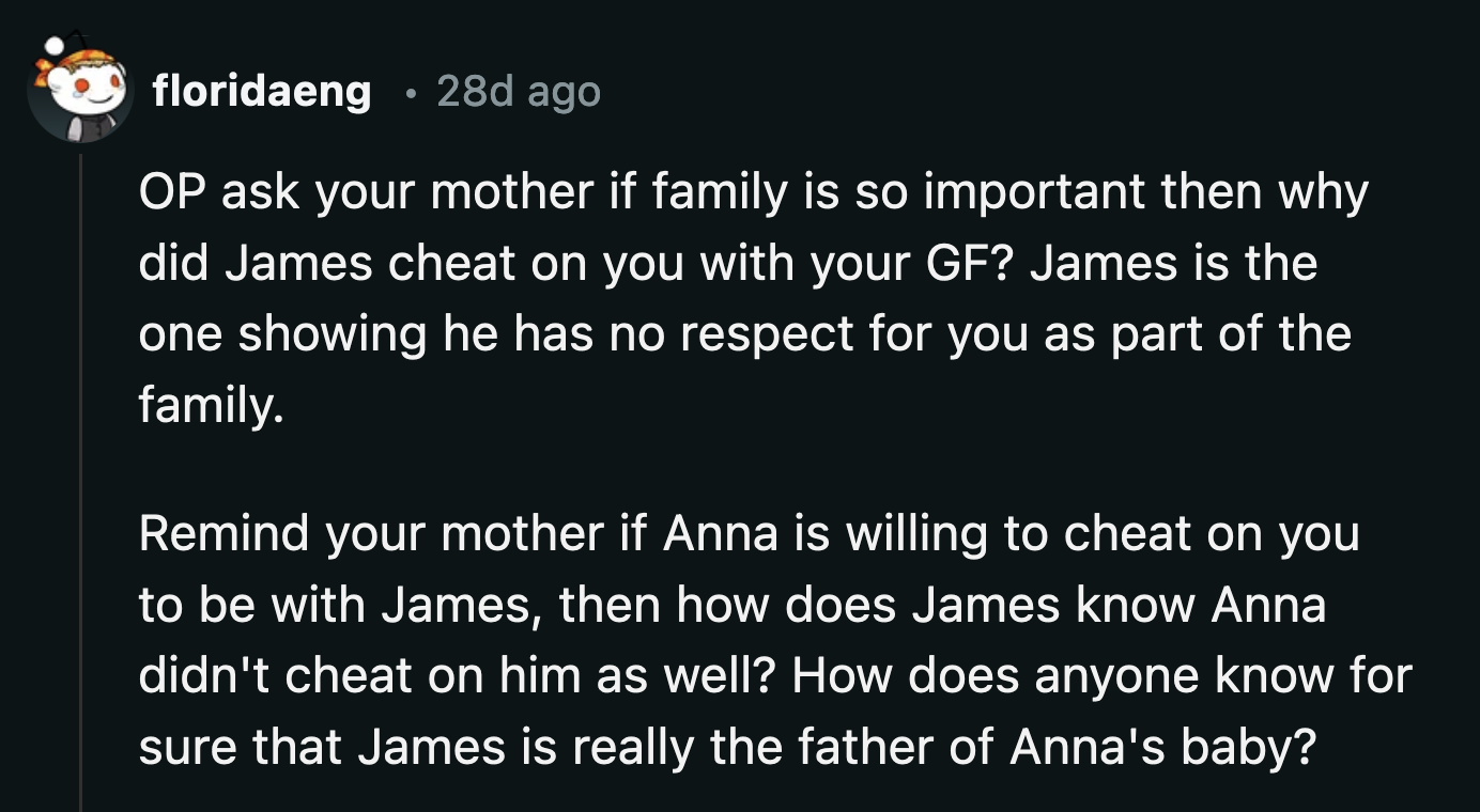 Did his parents also remind James of the importance and true meaning of family when he had an affair with Anna?
