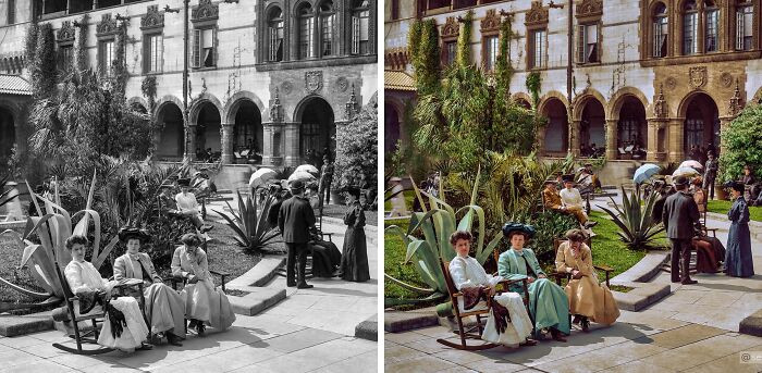 In the court of the Hotel Ponce de Leon, St. Augustine, Florida. Photographed in 1905.