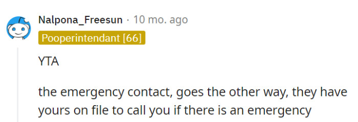 In this case, it's a one-way street for emergency contact—the workplace has the parent's number.