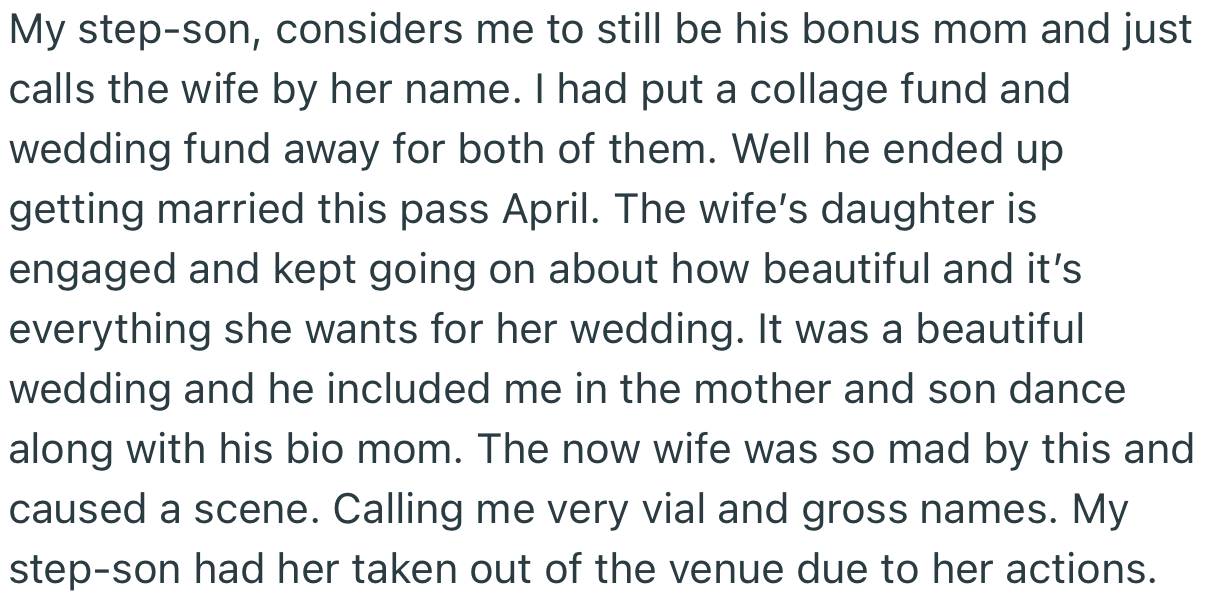 OP’s stepson made her an important figure in his wedding, which caused a ruckus at the event